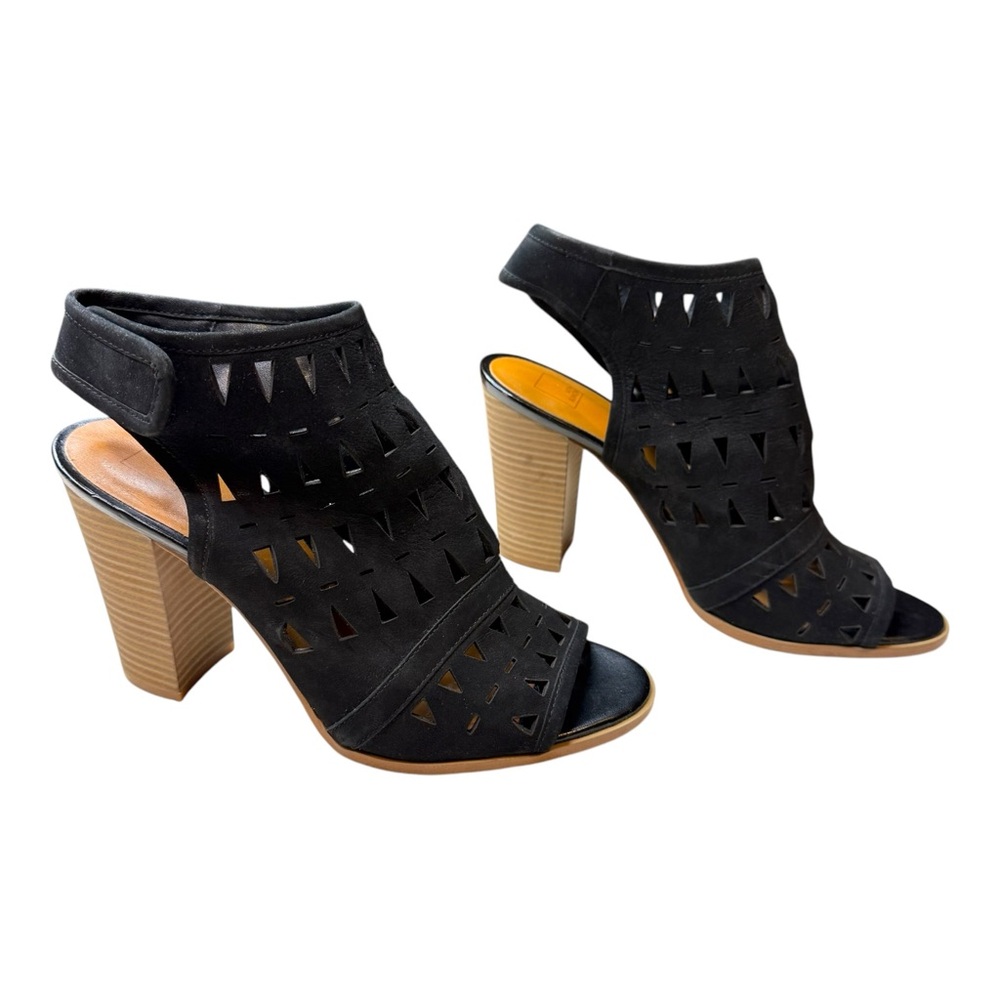 NORDSTROM 14th and Union Sandal Cutout Black Chunky Stacked Heel Peep Toe 8.5